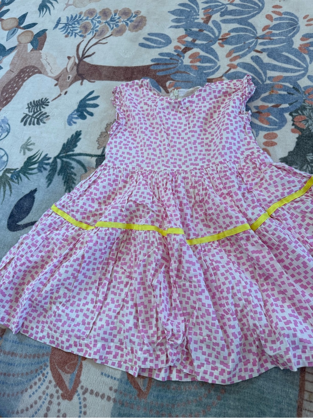Pink Chicken Pink Geo Tiered Dress with Yellow Trim
